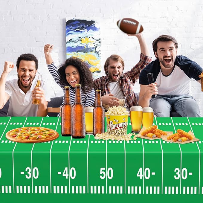 WNINK 2 Pack Football Tablecloths, Football Themed Disposable Plastic Table Cover for Birthday, Sports Party Games Decorations 54 X 108 Inch
