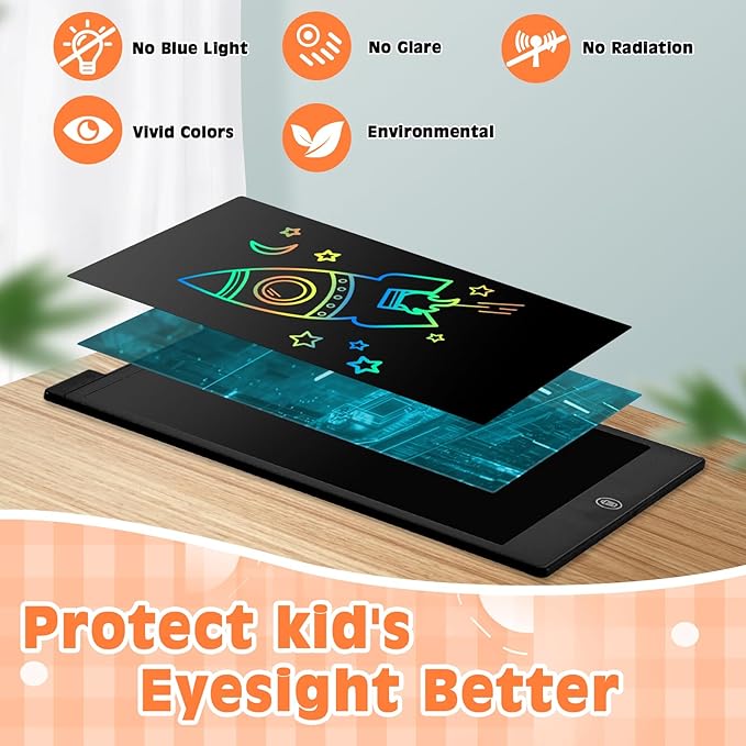 cimetech LCD Writing Tablet, Toys Gifts for 3-8 Year Old Girls Boys, 12 Inch Colorful Drawing Pad for Kids Doodle Board, Christmas Stocking Stuffers Birthday Gifts for Toddler Travel Activities, Black
