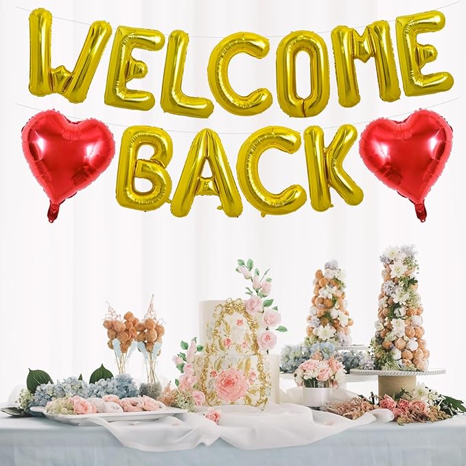 TONIFUL Welcome Back Balloons,16 Inch Gold Welcome Back Foil Balloons Banner Welcome Back Party Decorations for Homecoming Party Decorations House Warming Party Family Gathering Supplies