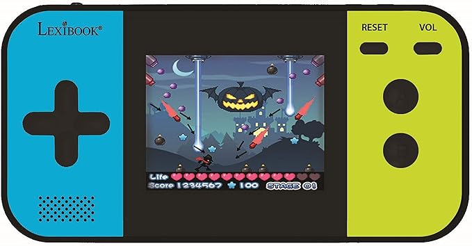 Lexibook Compact Cyber Arcade Portable Gaming Console, 250 Gaming, LCD, Battery Operated, Video Game for Children, Black/Blue/Green, JL2377