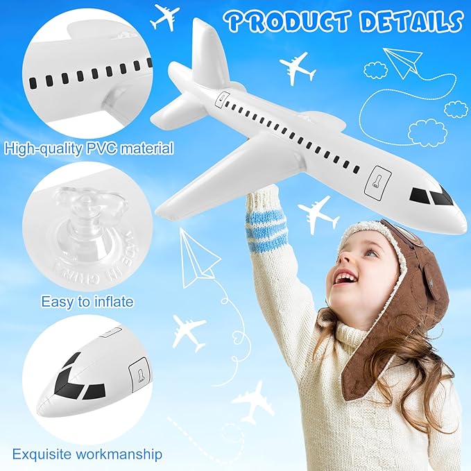 Mototo 4 Pieces Inflatable Airplane Balloon 40 Inch Large Inflatable Plane Balloon White Plane Toy Float Airplane Aviation Themed for Outdoor Indoor Birthday Party Swimming Pool Party Supplies