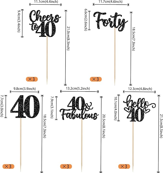 15PCS Happy 40th Birthday Centerpiece Sticks Hello 40 Cheers to 40 Birthday Table Flower Centerpieces Sticks Forty 40 Fabulous Floral Decorations for 40th Birthday Party Centerpieces Supplies Black