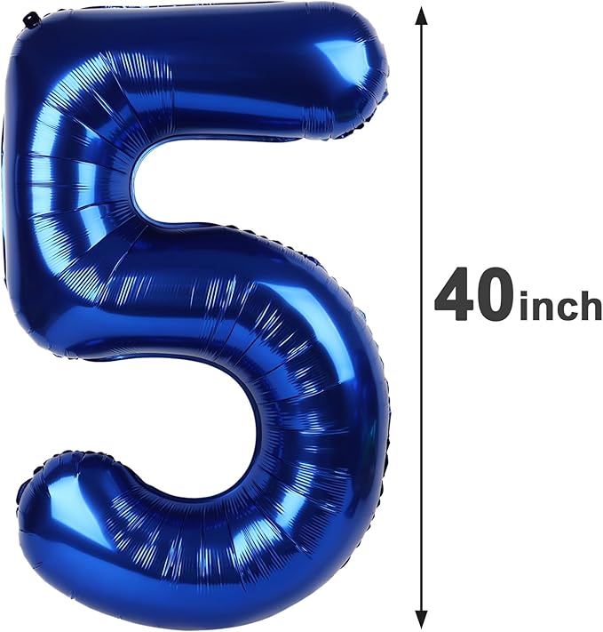 Night Blue 40 Inch Large Number 5 Birthday Balloon, 2025 Five 5th 15 25 35 50 55 Birthday Celebration Decorations, Night Blue Foil 5 Mylar Helium Balloons Girl Boy Anniversary Party Supplies