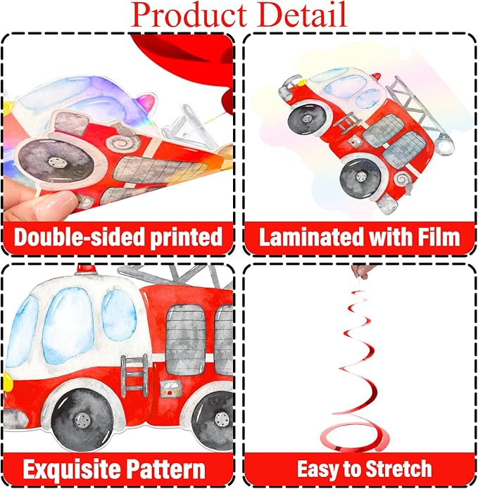 Emergency Vehicle Party Decorations 20PCS Rescue Vehicles Hanging Swirls Ambulance Firetruck Police Ceiling Streamers First Responders Birthday Baby Shower Wedding Party Supplies