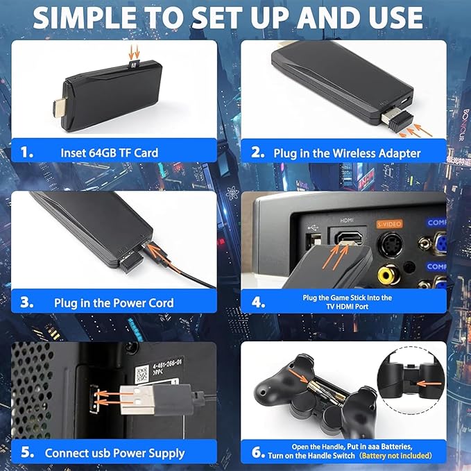 Wireless Retro Game Console Stick Built-in 20000+ Games, Retro Game Stick 4K HDMI Output, Plug Play TV Video Gaming Stick with 2 2.4G Wireless Controllers, Gift for Easter