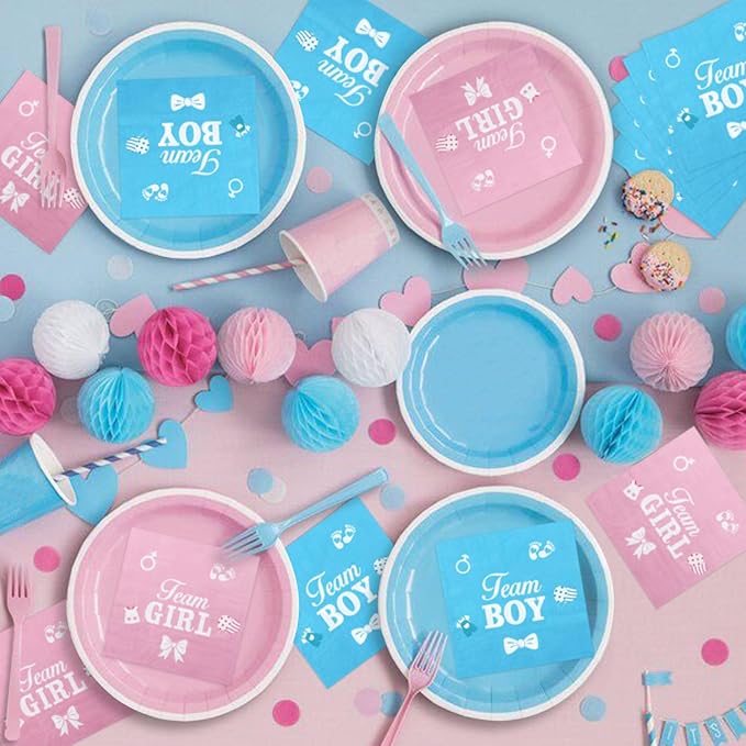 100Pcs Gender Reveal Napkins, 13 x 13 Inches Boy or Girl Baby Shower Napkin, Team Boy or Girl Napkins, Blue Pink Party Napkin for Baby Shower Gender Reveal Party Supplies