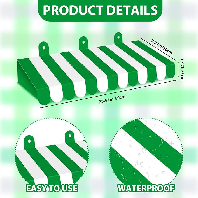 2 Piece Circus Awning Decoration 3D Carnival Tent Awning Wall Decorations for Circus Theme Party, Carnival Stand, Party Favors Supplies (Green and White)