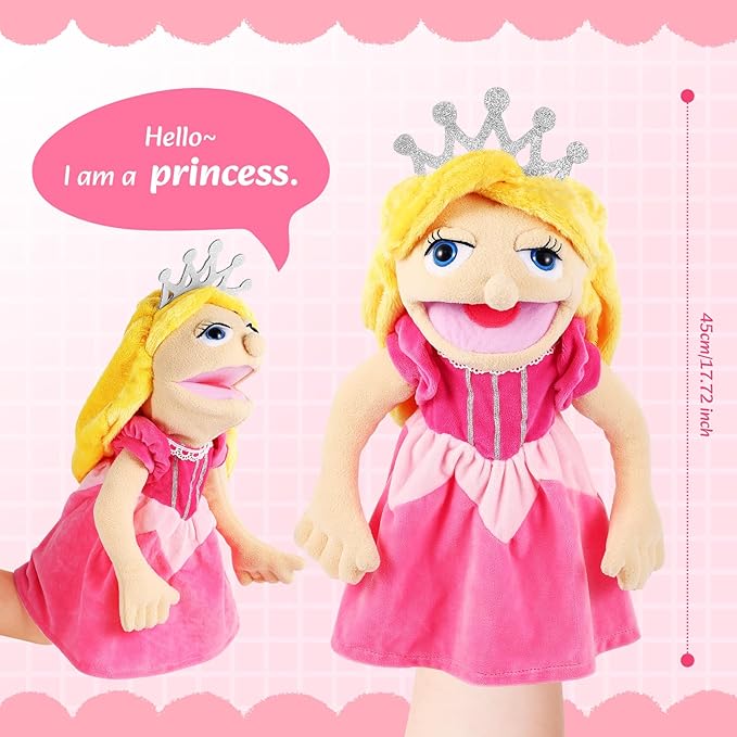 Role Play Hand Puppets Hand Plush Chef Doctor Fireman Pirate Detective Athlete Nurse Worker Hand Puppet Toys Puppets for Kids Storytelling Imaginative Pretend Play Teaching Preschool(Princess)