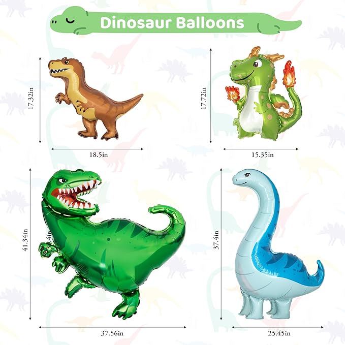 Amandir Dinosaur 4th Birthday Party Decorations for Boys Girls, Foil Green Star Number 4 Dinosaur Balloons with Happy Birthday Banner Hanging Swirls for Dino Baby Shower Kids Party Supplies