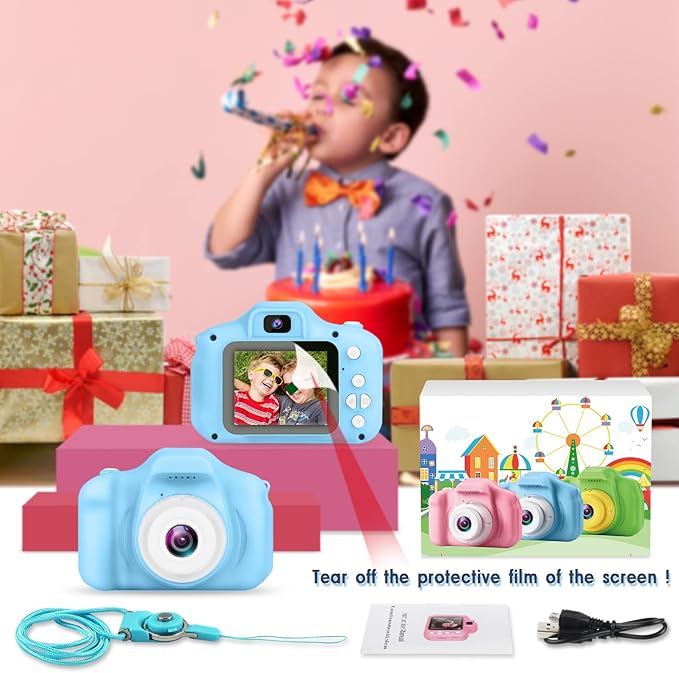 GKTZ Toys for Girls Age 3-8, Kids Camera Digital Video Toddler Camera Children Camcorder Birthday Gifts for 3 4 5 6 7 8 Year Old Girls with 32GB SD Card (Light Blue)