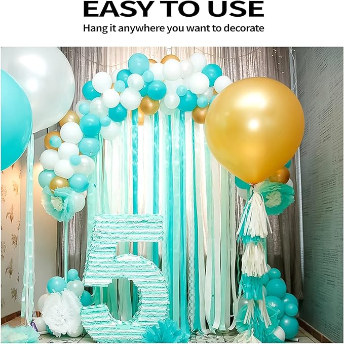 Crepe Paper Streamers 6 Rolls 492ft，Green and Blue Party Decorations Streamers (1.8 Inch x 82 Ft/Roll)，for Birthday Decorations, Wedding Decorations Ocean Themed Party Decoration