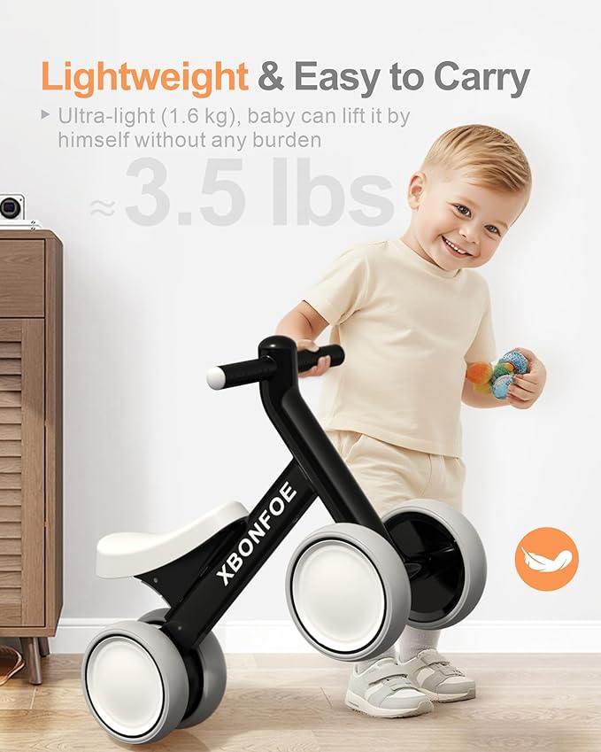 Baby Balance Bike for 1 Year Old Boys Girls, 10-24 Month Toddler Balance Bike, Baby Bike with No Pedal 4 Silence Wheels, First Ride on Toys with Adjustable Soft Seat, First Birthday Gifts