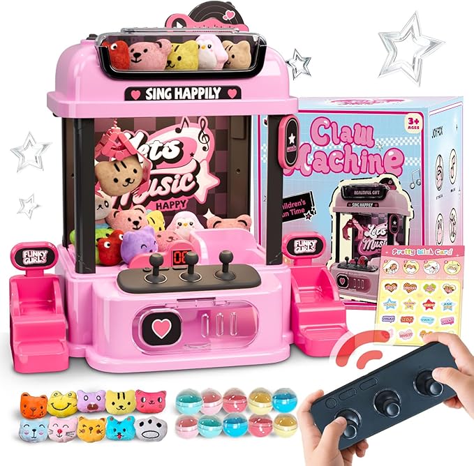 Claw Machine for Kids with Remote Control, Y2K Toy for Girls Age 3+, Girl's Birthday Gifts with Plush Toy and Capsules, Kawaii Room Decor for Teens, Girl Age 3 4 5 6 7 8 9 10 11 12
