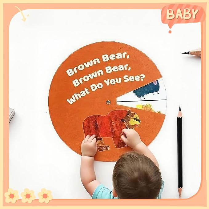 Brown Bear Felt Story Wheel Toy – Montessori Preschool Learning Board for Kids, Interactive Storytelling & Animal Recognition Toy for Early Education, Parent-Child Activities & Classroom Circle Time