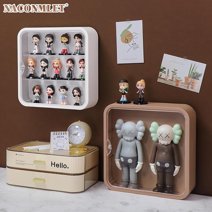 Clear Display Case, Figures with Light, Wall-Mounted Display Cases 3-Layer Storage Box with Door, Dust Proof, Moisture Proof, Suitable for Pop Mart, Collectibles Mini Figures Toys