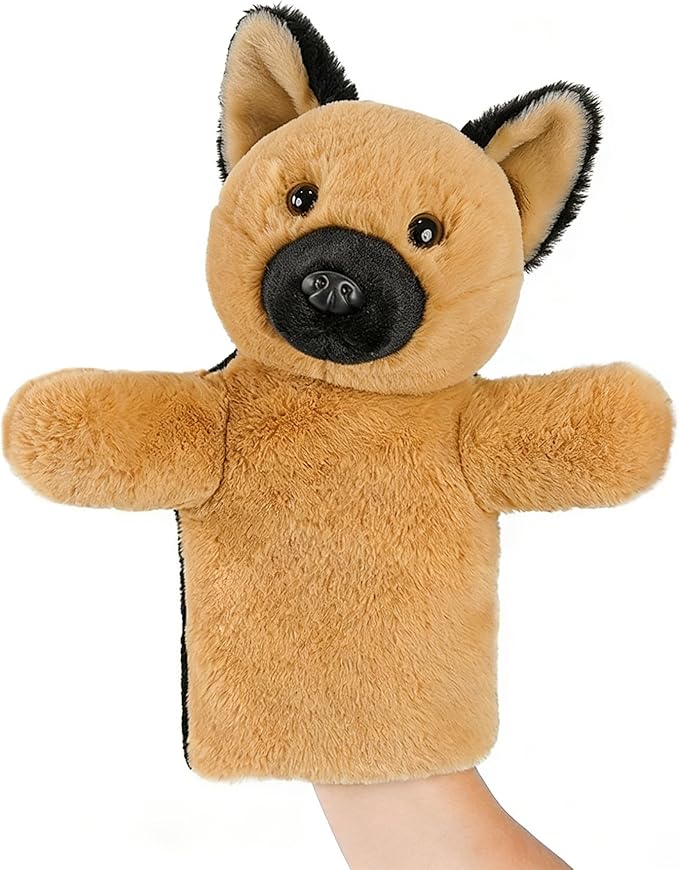 Dog Hand Puppet Plush Toy for Kids Toddlers Educational Animal Puppet for Storytelling Pretend Play Birthday German Shepherd