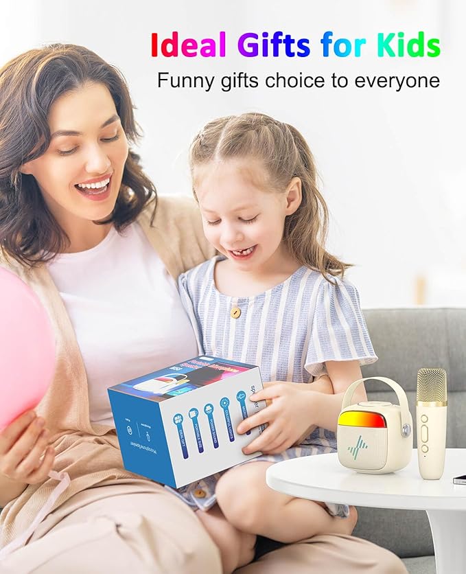 LENRUE Karaoke Machine for Kids, Birthday Gifts for Girls Boys with Wireless Microphone, Led Lights, Portable Bluetooth Speaker for Home, Family, Party (2MIC)
