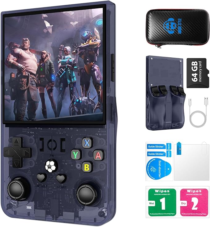 R36MAX Retro Handheld Games Console, Retro Gaming Console with Open Source Linux System, Built-in 18,000+ Classic Game, Video Game Consoles with 4.0 inch IPS HD Screen, 4000mAh Battery (Gray 60GB)