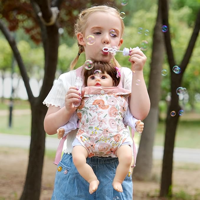 GAGAKU Baby Doll Carrier for Little Girls, Doll Accessories for Toddlers 1-3, Kids Toy Baby Dolls Sling Carrier - Rose