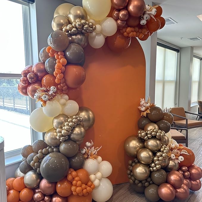 Fall Balloons,12 Inch Brown Burnt Orange Nude Champagne Gold and Confetti Balloons for Fall Baby Shower Autumn Birthday Wedding Halloween Thanksgiving Party Decorations