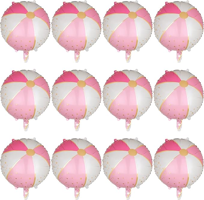 GGDE Beach Ball Balloons Pink 12 Pcs 18 Inch Mylar Summer Swimming Hawaiian Luau Hawaii Beach Pool Theme Birthday Party Decor Supplies