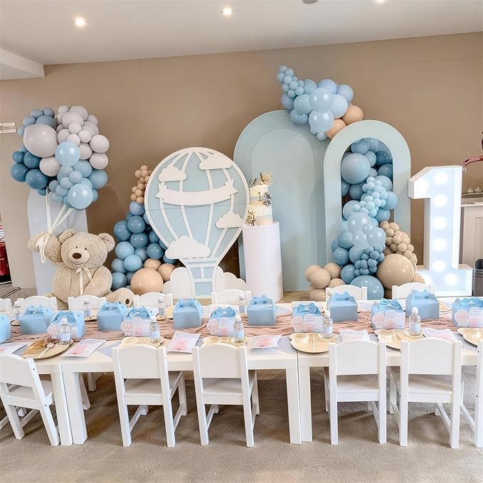 Dusty Blue Neutral Balloons, 12Inch Retro Blue Boho Apricot Latex Balloons, Double Stuffed Nude White Party Balloon for Boho Baby Shower Boys Birthday Wedding Bear Theme Newborn Welcome Party Decor