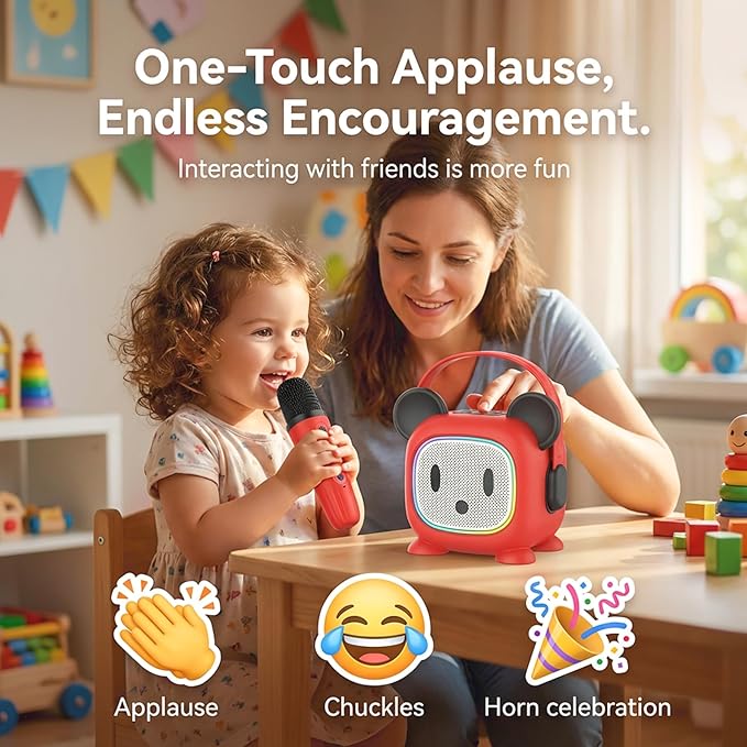 Kids Karaoke Machine with 2 Wireless Microphones - Portable Bluetooth Singing Speaker with AI Voice Changer, LED Lights, Built-in Mic & Carry Handle | Best Birthday Gifts for Girls Boys Ages 3-12