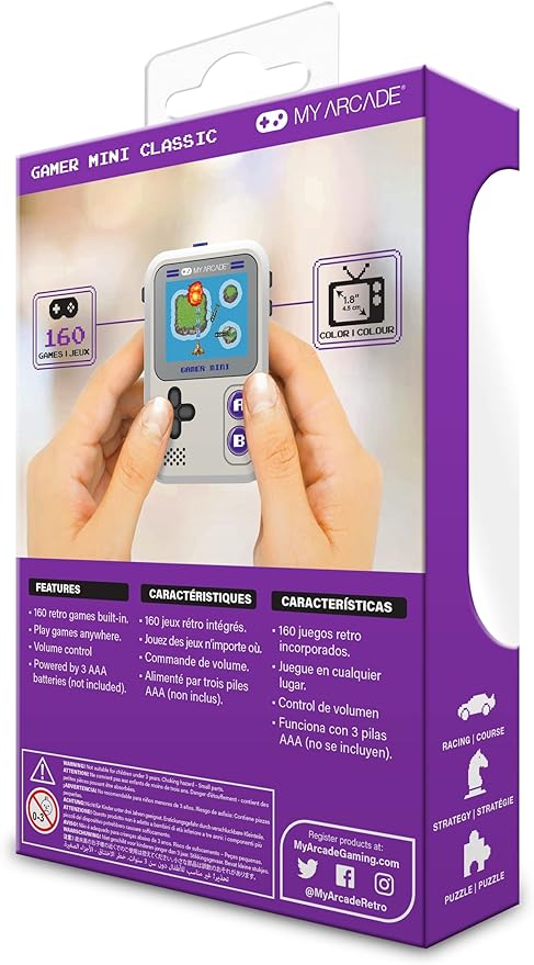 My Arcade Gamer Mini Classic-Purple: Games for Kids, Miniature Handheld Gaming System Packed with 160 Games, 1.8'' Color Display (DGUN-3924), Small