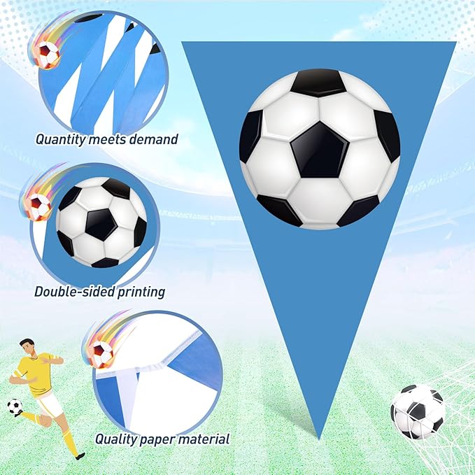 Faccito 5 Pack Blue Soccer Banners Soccer Party Decorations Sports Champion Paper Pennants Blue Hanging Triangle Flags Garland Bunting for Sports Game Fans Outdoor Indoor Birthday Party Supplies