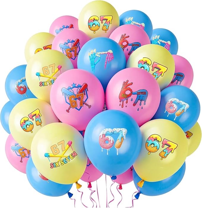 30 Pcs 67 Birthday Decorations, 10 Inch 67 Me Me Themed Balloons with 32.8 ft Ribbon Ice Cream Drip Balloon Decorations for Birthday Party Backdrop Supplies