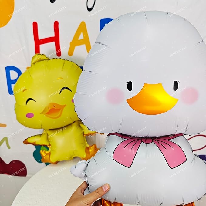 2PCS Yellow White Duck Shape Foil Balloon Farm Animal Mylar Balloon For Boys Gils Kids Farm Duck Animal Theme Birthday Baby Shower Party Decorations Supplies
