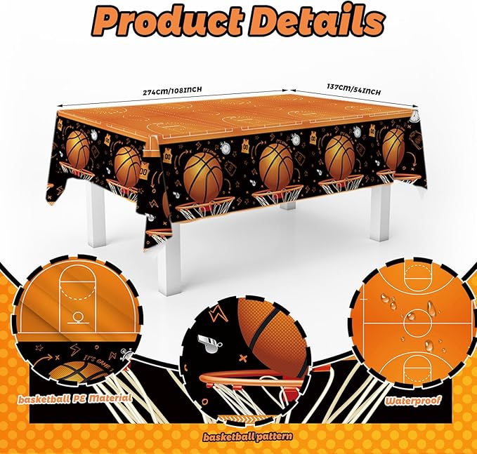 MEHOFOND 194pcs Basketball Party Plates and Napkins Set Birthday Party Decorations Sports Party Supplies Basketball Tableware with Tablecloth Banner for Boy Birthday Party Decor