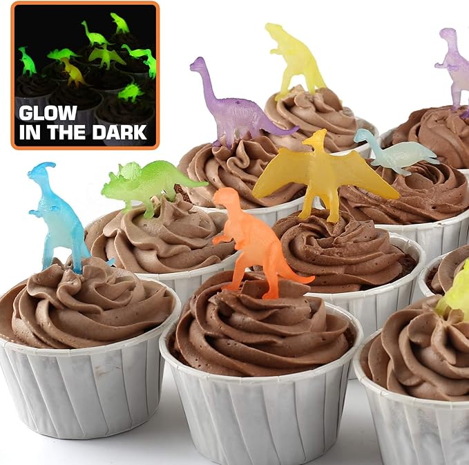 96 Piece Glow in Dark Mini Dinosaur Toy Set(24 Style), Plastic Realistic Dino Figure, Kid Birthday Party Favors Supplies Goody Bag Valentines Day Gift Pinata Stuffers Easter Eggs Easter Basket Filler