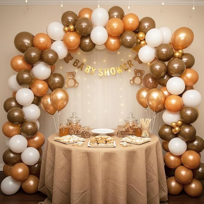 RUBFAC Brown Balloons 129pcs Different Sizes Pack of 18 12 10 5 Inch, Latex Boho Neutral Coffee Tan Balloon Garland Arch Kit for Safari Baby Shower Decorations Jungle Fall Bear Themed Birthday Party