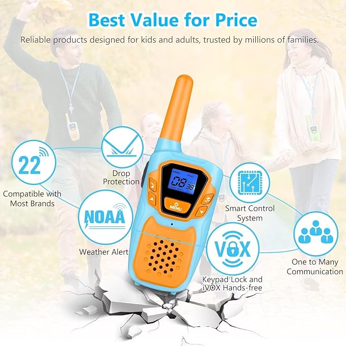 Walkie Talkies for Kids Adults Long Range Rechargeable 3 Pack, FRS 2 Way Radio Toy for 3-12 Year Old Boys Girls Toddlers, Shockproof NOAA Walkie-Talkie for Family Camping Skiing Cruise
