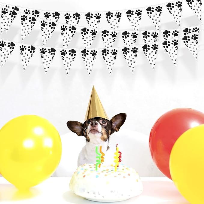 Tatuo 5 Pieces Dog Party Decorations Dalmatians Dog Birthday Banner Pet Paw Prints Pennant Bunting Banners Hanging Animal Pawprint Decorations for Pet Supplies, 7.9 x 11.4 Inch(Black)