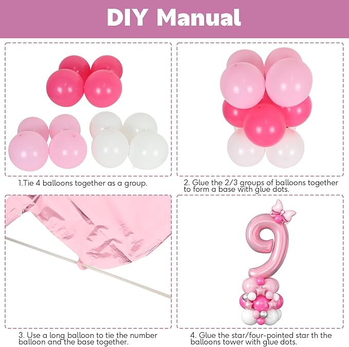40 Inch Pink Number 9 Balloon for 9th Birthday Decoration Pastel Baby Pink Number Nine Foil Balloon Tower Giant Large Digit Hot Pink White Helium Balloons Stack Stand for Girls Anniversary Party