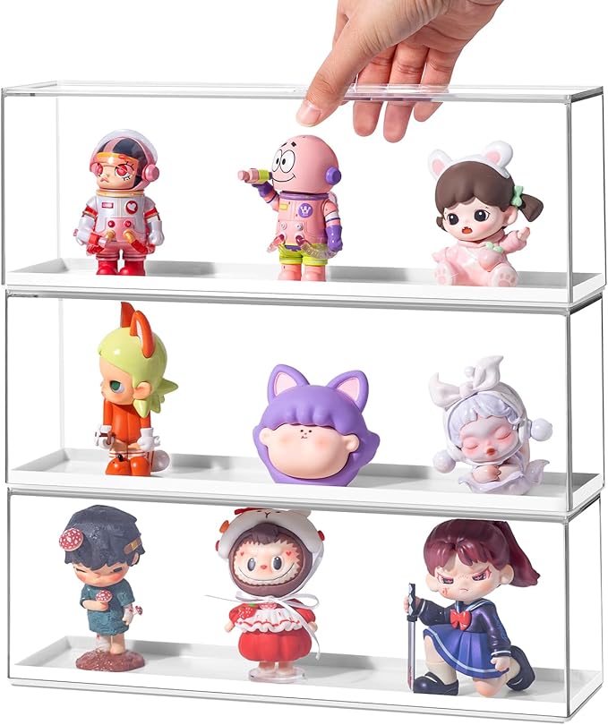 2 Pack Clear Acrylic Figures Display Case Stackable Box with Base, Dustproof Protector for Anime Figurine, Collectibles, Funko Pop, Model Cars - Home Office Display Showcase