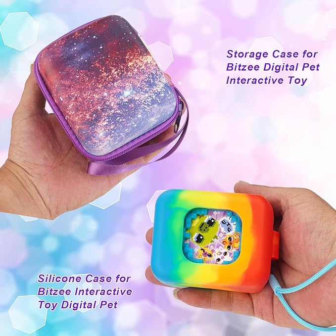 MGZNMTY Carrying Case and Silicone Case for Bitzee Magicals Interactive Toy Digital Pet and Protective Skin Cover for New Bitsy Electronic Virtual Pet (Galaxy)