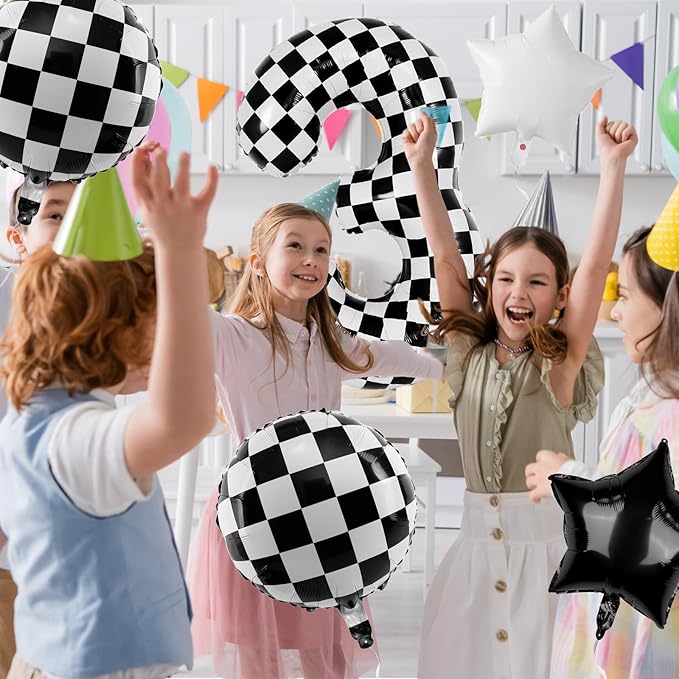 40 Inch Checkered Number Balloons 3 Black and White Foil Balloon for Girls & Boys Racing Car Theme Birthday Party Decorations, Party Supplies & Favors (Number 3)