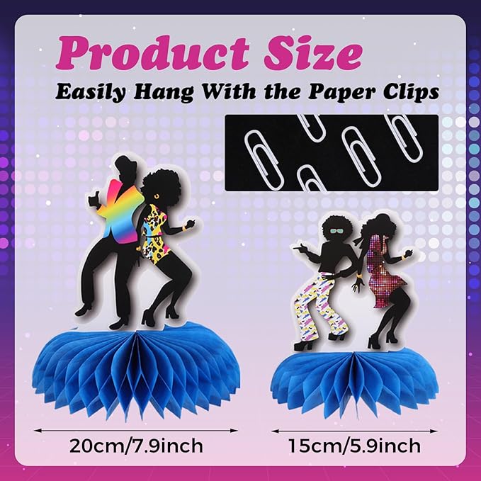 12PCS 70s Party Decorations Honeycomb Centerpieces Disco Theme Party Decorations Disco Ball Table Centerpieces for Retro Theme Birthday Music Neon Night Table Decor