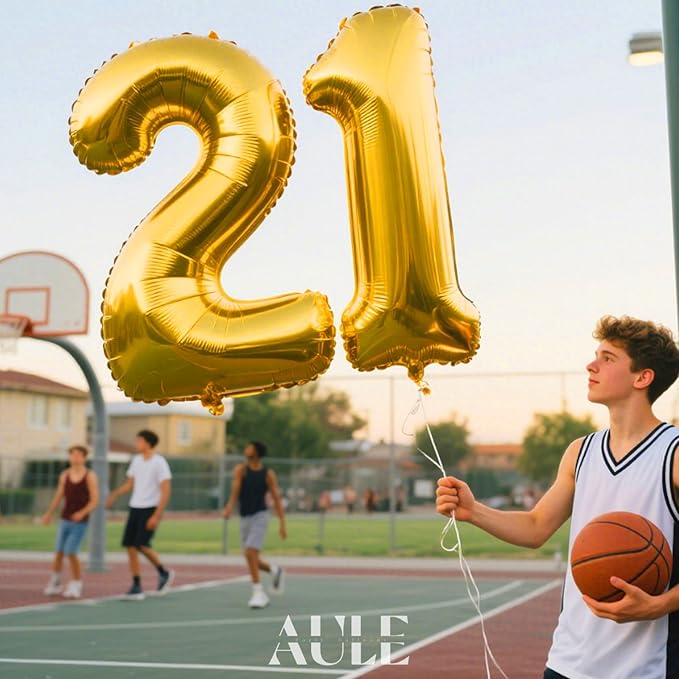 AULE 40 Inch Jumbo Gold Foil Mylar Number Balloons for Men Women 21st Birthday Party Decorations 21 Years Old Anniversary Party Supplies