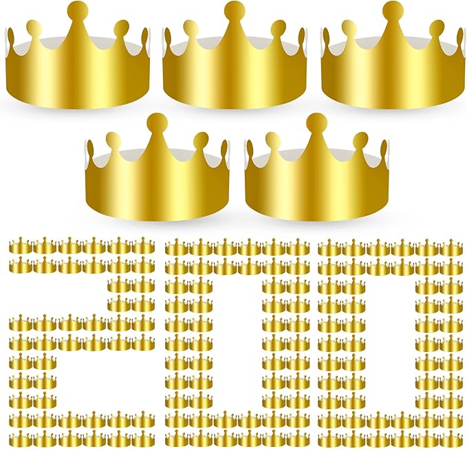 Crtiin 200 Pcs Gold Paper Crowns Bulk King Crown Princess Hats for Birthday Celebration Party Supplies