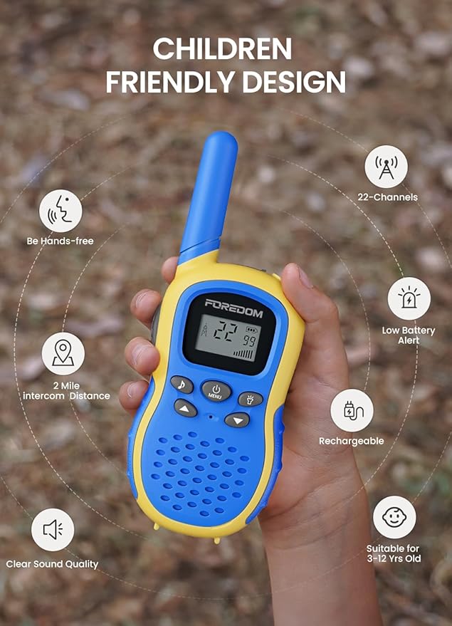 FOREDOM Rechargeable Walkie Talkies for Kids Walkie Talkies Long Range for Boy & Girl Age 3 to 12 Year Old Birthday Toys with Flashlight, 2 Pack