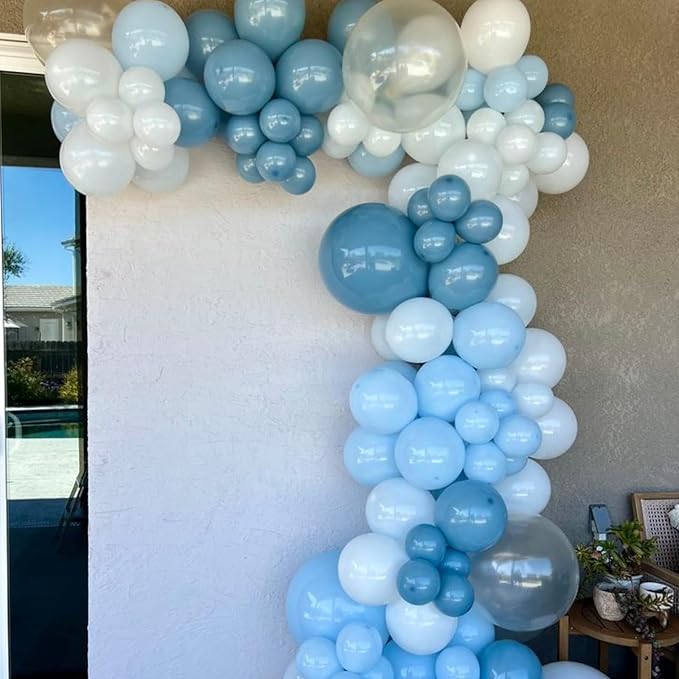 Pastel Blue and White Balloons,12 Inch Light Baby Blue and White with Clear Latex Balloon for Wedding Bachelorette Boy Gender Reveal Bridal Baby Shower Birthday Party Decorations