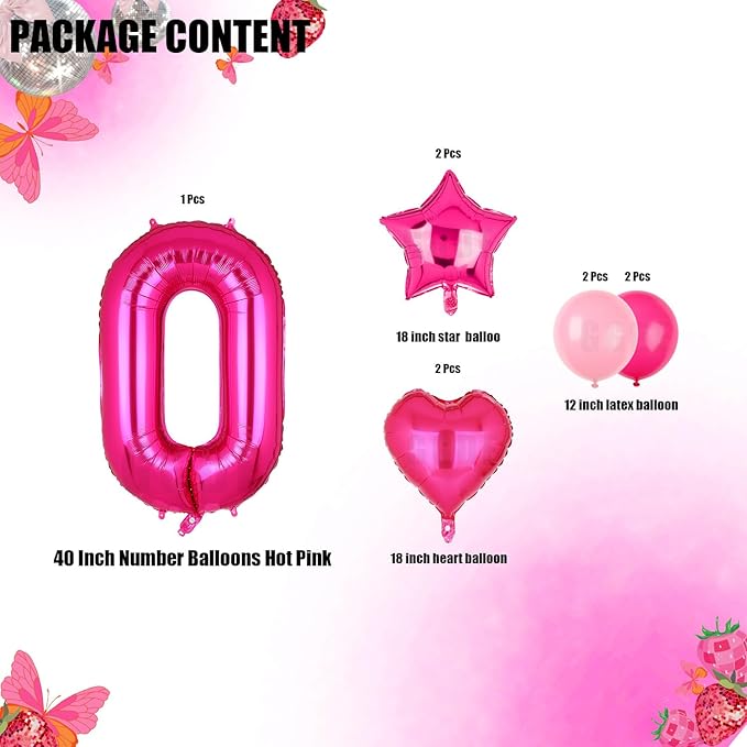 40 Inch Number Balloons Hot Pink 0 Anniversary Event Celebration Bachelorette Cowgirl Let's Go Girls Pink Themed 10th 20th 30th Birthday Party Decor Supplies 9 Pcs