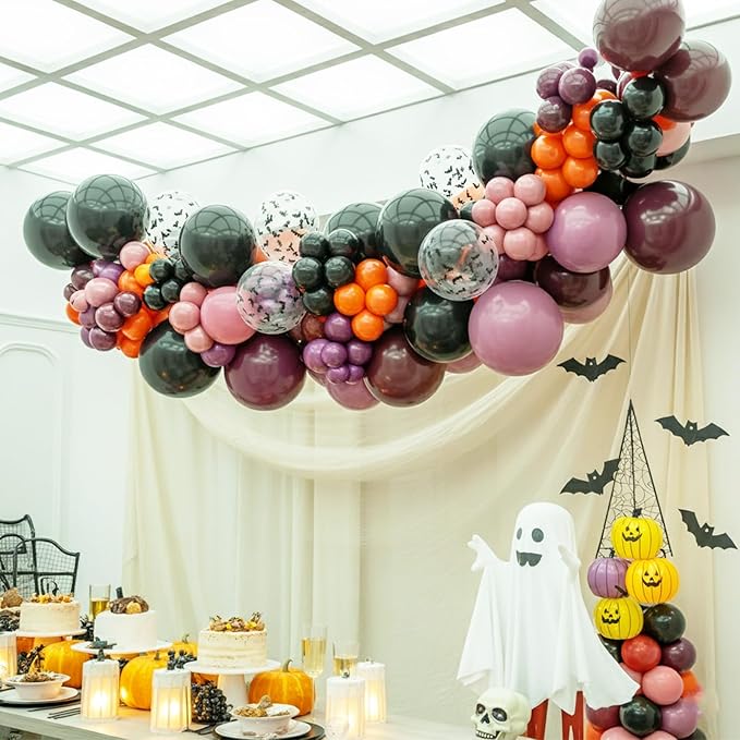 Halloween Balloons Set,12 Inch Halloween Orange Black Purple Retro Balloon, Bat Confetti Latex Ballons for Halloweenday BOO Party Decorations, Birthday,Baby Shower Supply