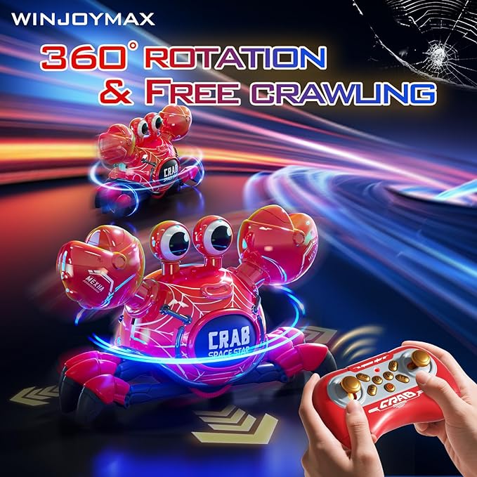 Remote Control Robot Crab Toy, Rechargeable With LED Lights And Music, Fast Crawling 360-Degree Stunt Rotation, 2.4GHz RC Robot Toys, 3 4 5 6 7 8 9 10 Birthday Gifts For Boys And Girls (Red)