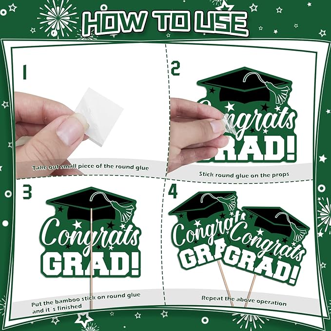 24Pcs Graduation Party Decorations Class of 2026, Graduation Centerpieces for Tables, 2026 Congrats Grad Party Centerpiece Stick Table Toppers for Graduation Party Supplies (Green)