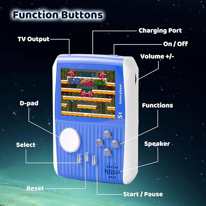 Kid Mini Handheld Retro Games Console Built in 666 Classic Games, Portable Handheld Video Games Console, 3 Inch Screen, 1020mAh Battery, Christmas Birthday Present Game Player for Boy Girl